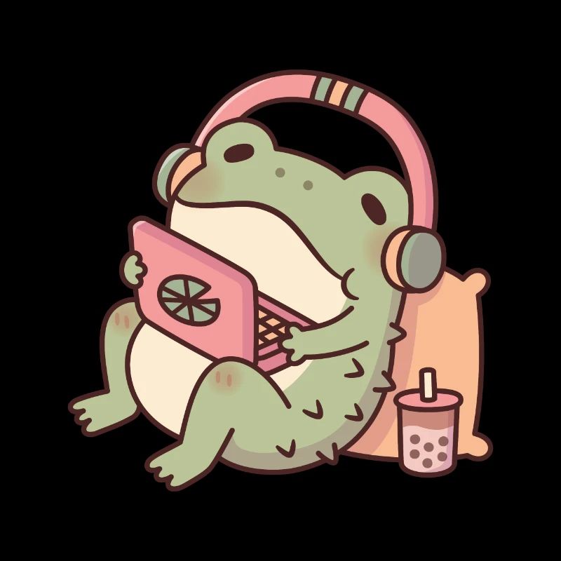 Cute Toad Chilling With Laptop and Boba Tea