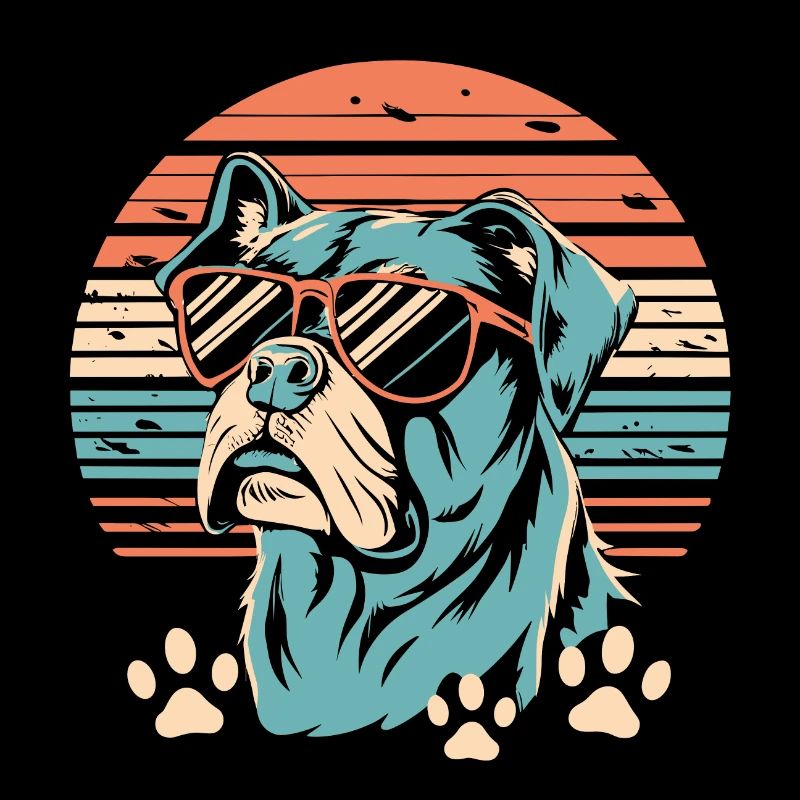 Retro Sunset Hund mit Sonnenbrille