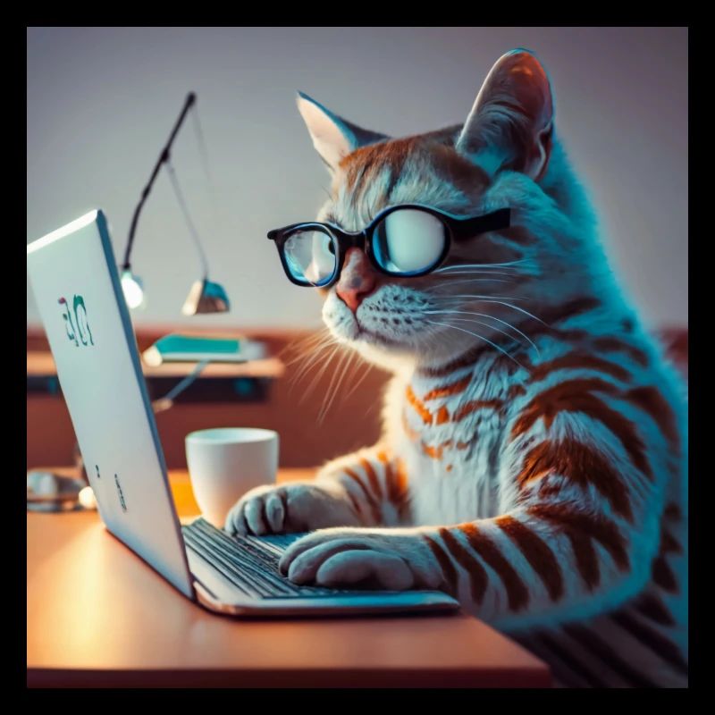 funny cat typing laptop