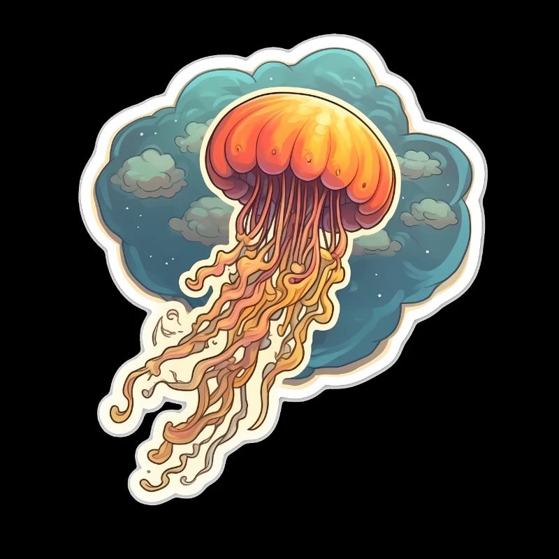 Oranges Sticker Quallen Artwork