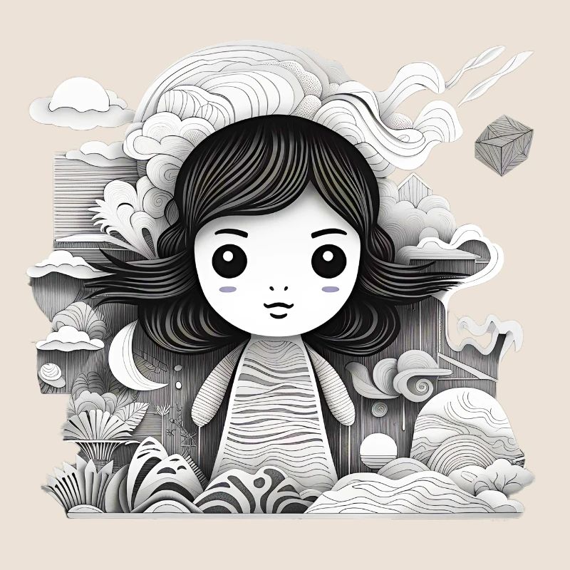 Collage Modern-Stil/Kleines Mädchen + Landschaft