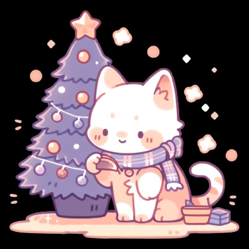 Kitten decorating Christmas tree
