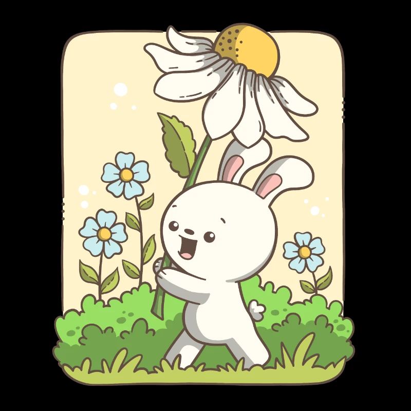Lapin mignon portant une fleur
