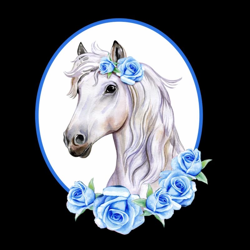 Romantisches weißes Pferd - Rosen hellblau