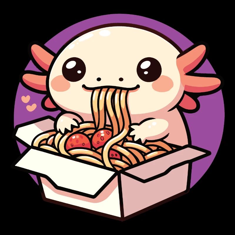 Axolotl schlürft eine leckere Spaghetti