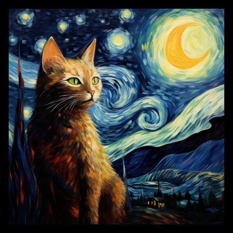 Chat, Motif De Chat, Van Gogh, Nuit Étoilée