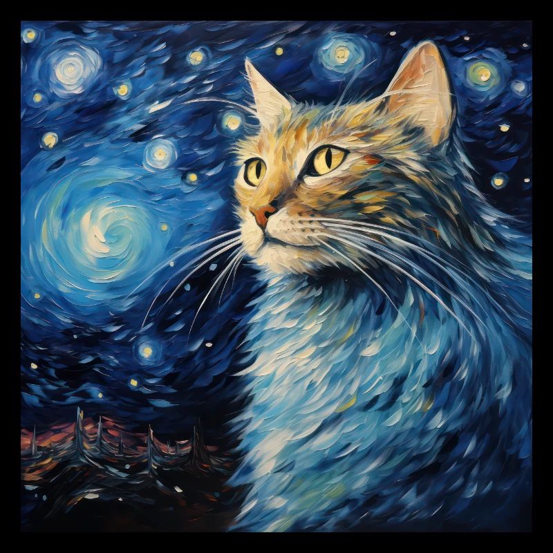 Chat, Motif De Chat, Van Gogh, Nuit Étoilée