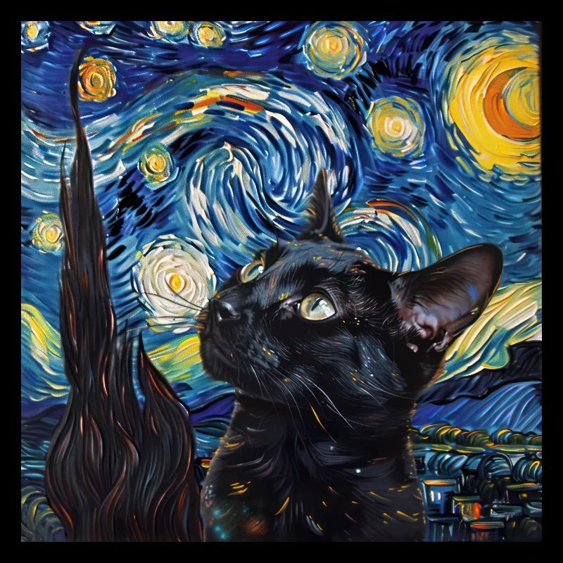 Chat, Motif De Chat, Van Gogh, Nuit Étoilée