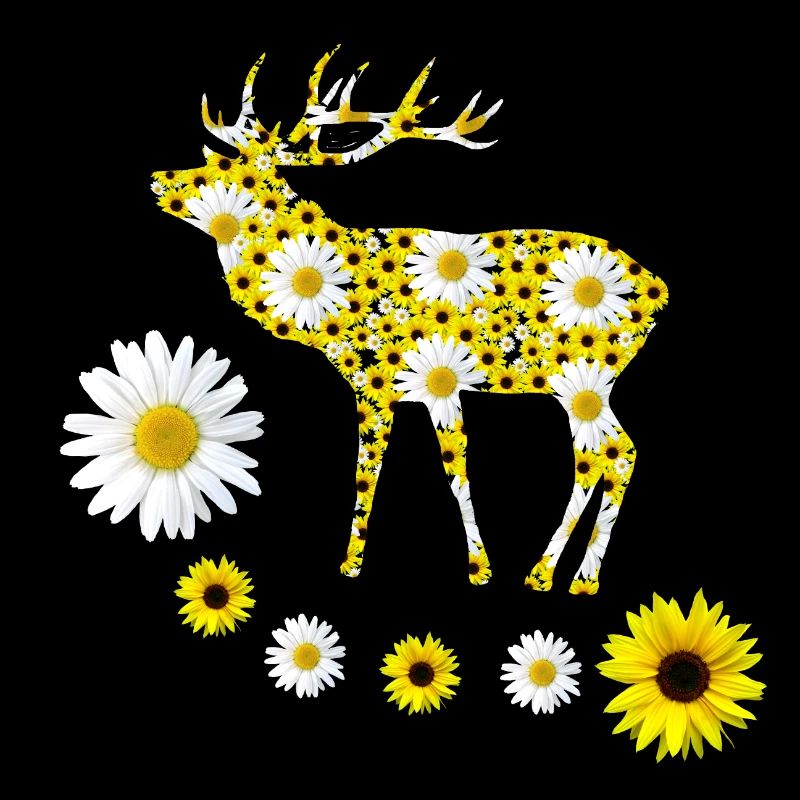 wild deer with sunflowers and daisies