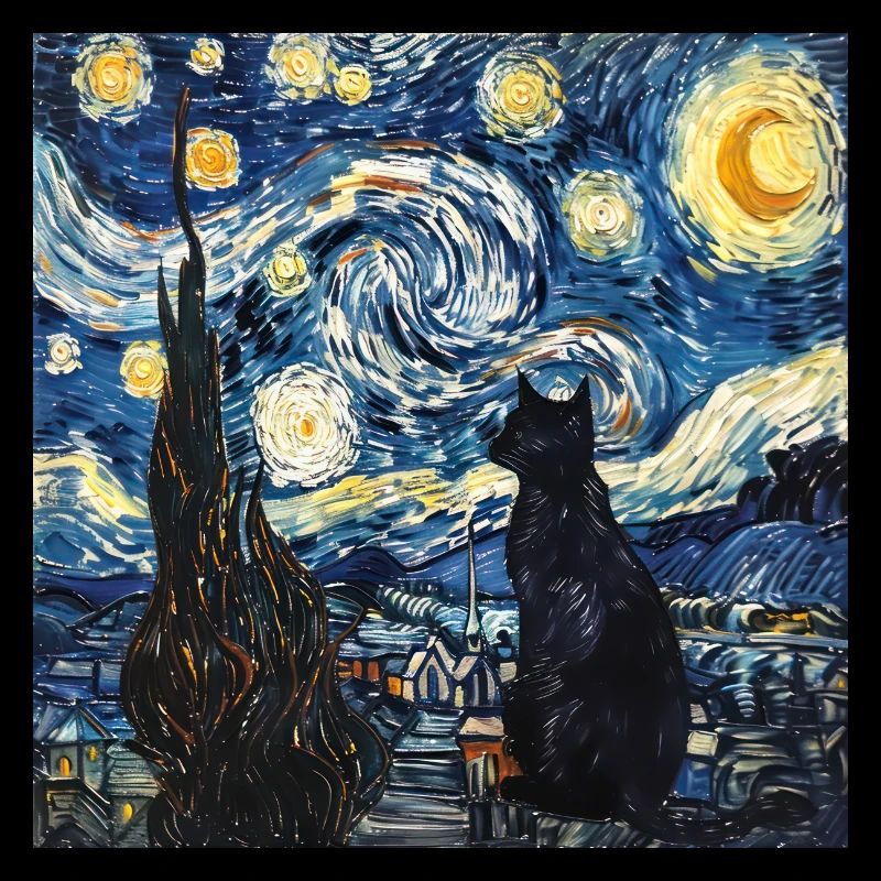 Chat, Motif De Chat, Van Gogh, Nuit Étoilée