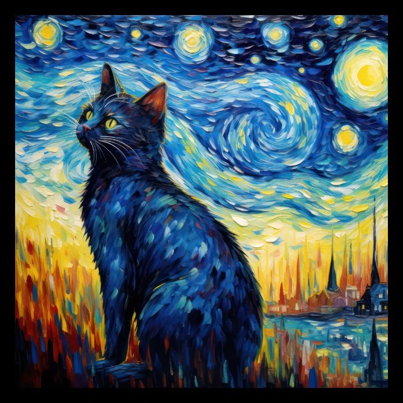Chat, Motif De Chat, Van Gogh, Nuit Étoilée