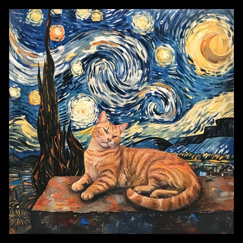 Chat, Motif De Chat, Van Gogh, Nuit Étoilée