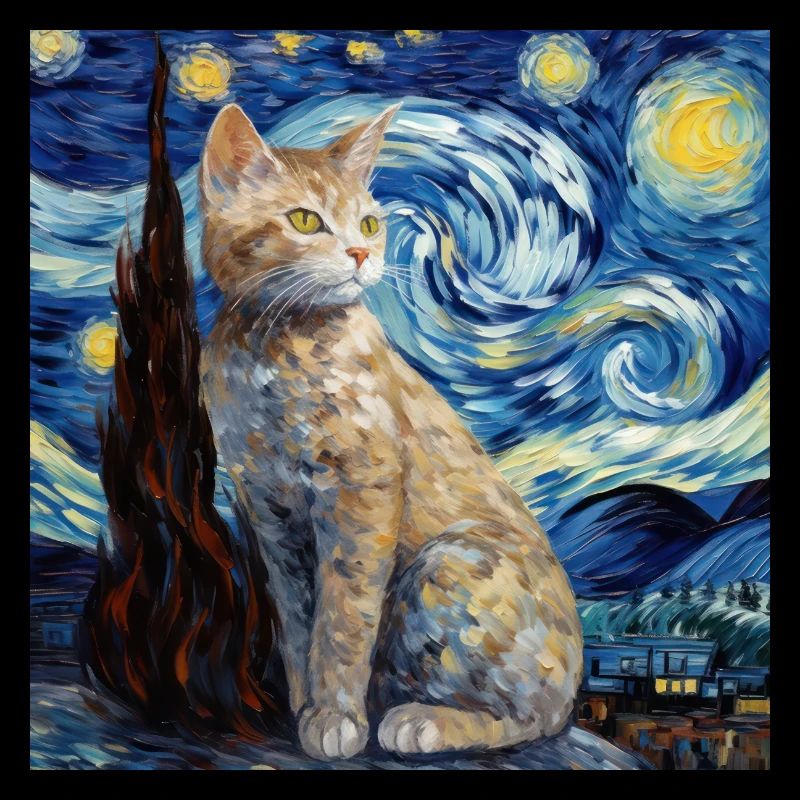 Chat, Motif De Chat, Van Gogh, Nuit Étoilée