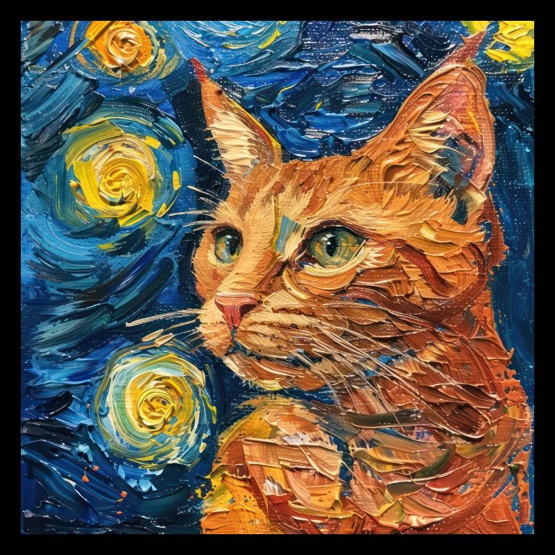 Chat, Motif De Chat, Van Gogh, Nuit Étoilée