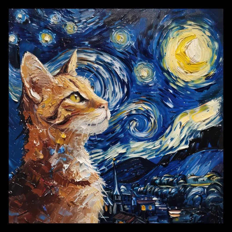 Chat, Motif De Chat, Van Gogh, Nuit Étoilée