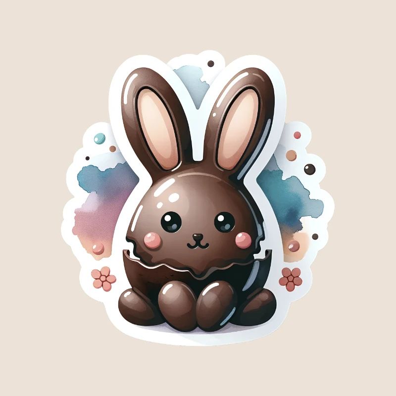Chibi Chocolate Bunny With Watercolor Background