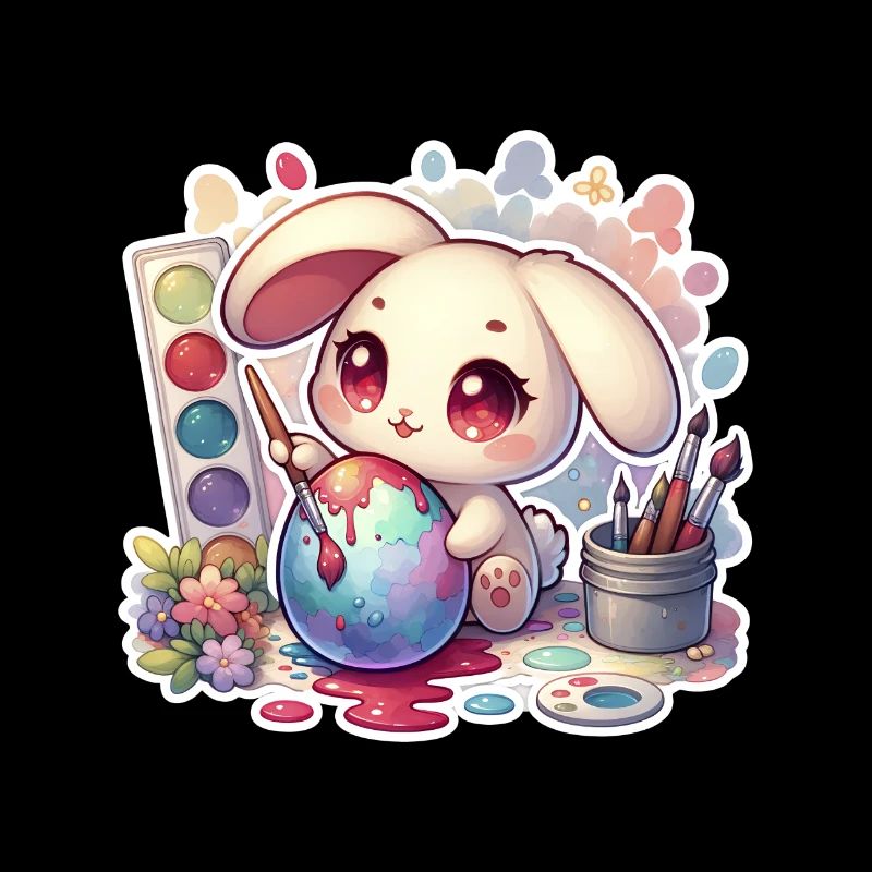 Lapin peignant une aquarelle d’oeuf de Pâques