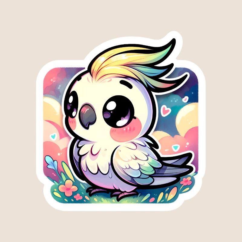 Une calopsitte Chibi mignonne dans un paysage coloré