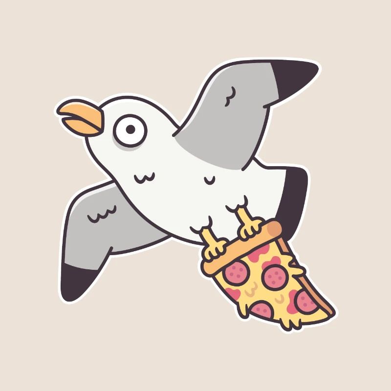 Funny Seagull Flying Off With Pizza Slice