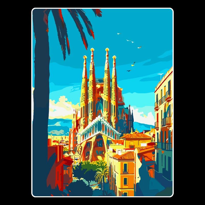 Barcelone Espagne Affiche de voyage vintage Souvenir WPA