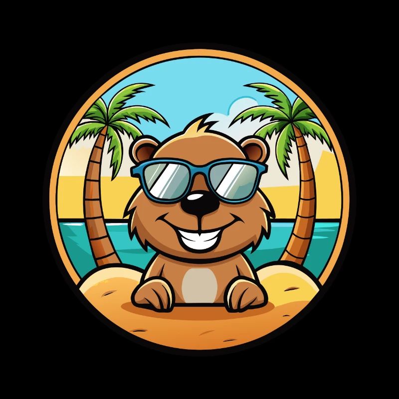 Castor Drôle Dessin Animé Plage D’été Lunettes De Soleil Cool