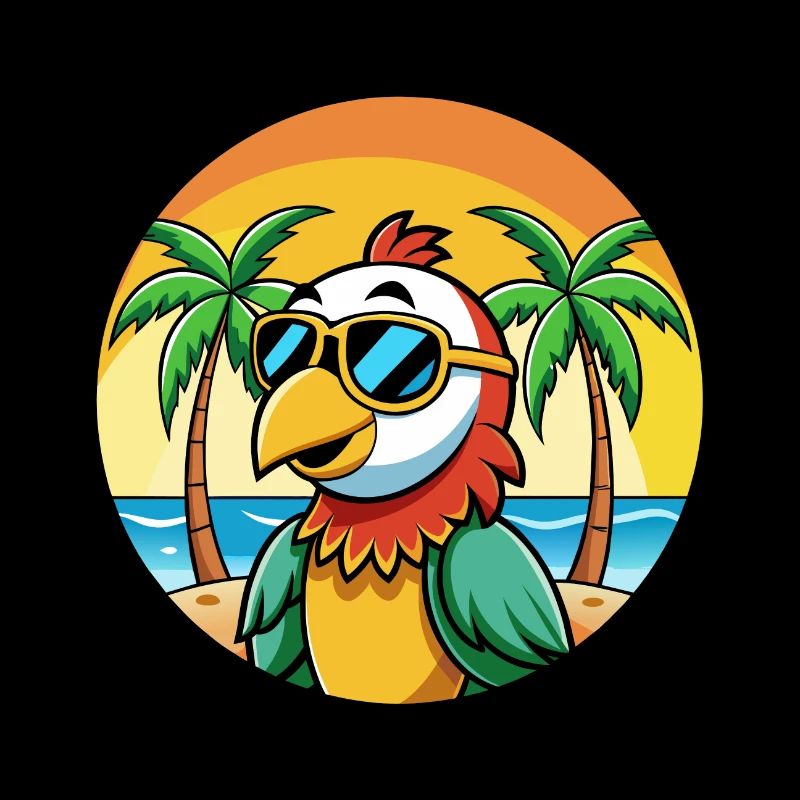 Perroquet Drôle Dessin Animé Plage Été Lunettes De Soleil Cool