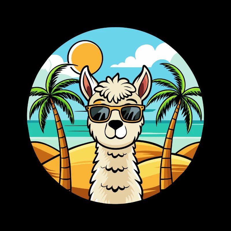 Alpaga Drôle Dessin Animé Plage D’été Lunettes De Soleil Cool