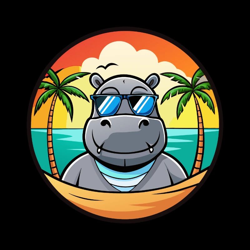 Nilpferd Lustige Cartoon Sommer Strand Sonnenbrille Cool