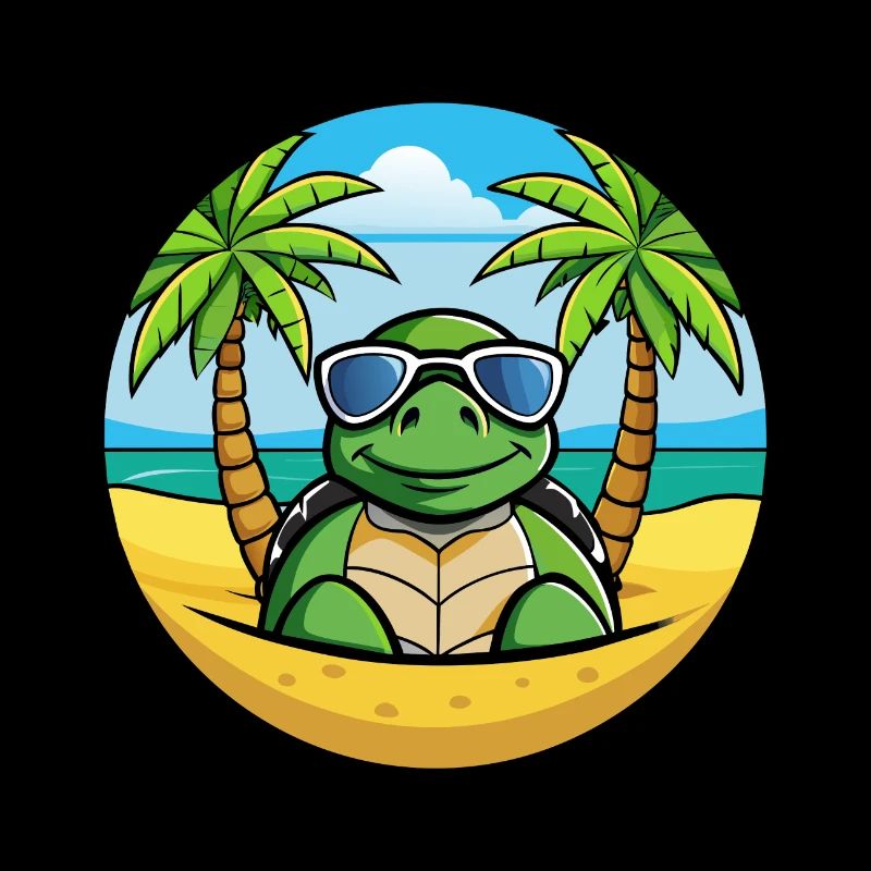 Tortue Drôle Dessin Animé Plage D’été Lunettes De Soleil Cool