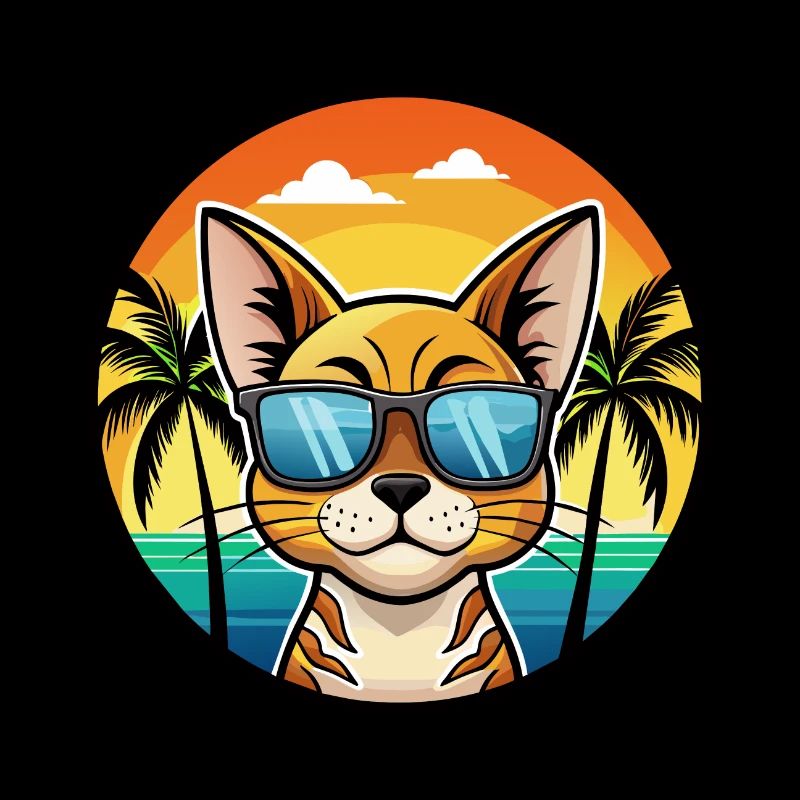 Chat Abyssin Race Dessin Animé Lunettes de soleil Plage