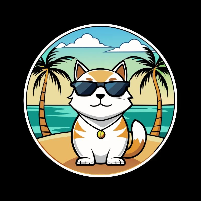 Bobtail japonais Race de chat dessin animé lunettes de soleil plage