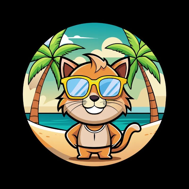 Pixie Bob Katzenrasse Cartoon Sonnenbrille Strand