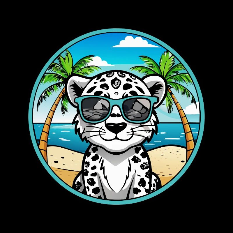Léopard des neiges bébé chat race dessin animé lunettes de soleil plage