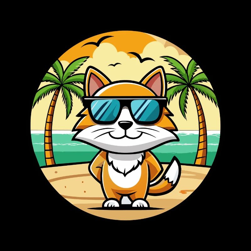 Cymric Race Chat Dessin Animé Lunettes De Soleil Plage