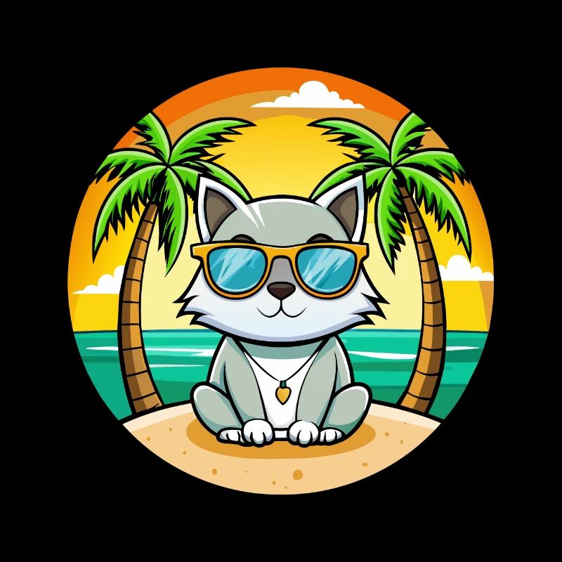 Asian Cat Breed Cartoon Sunglasses Beach