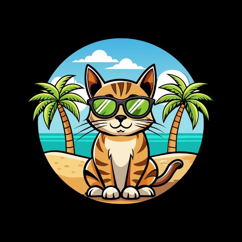 Ocicat Race Chat Dessin Animé Lunettes De Soleil Plage