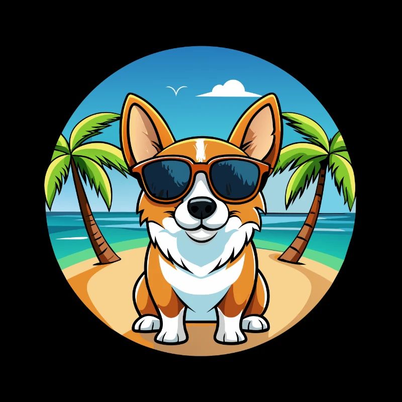 Strickjacke Welsh Corgi Hund Rasse Cartoon Sonnenbrille