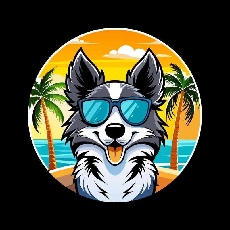 Border Collie Hunderasse Cartoon Sonnenbrille Strand