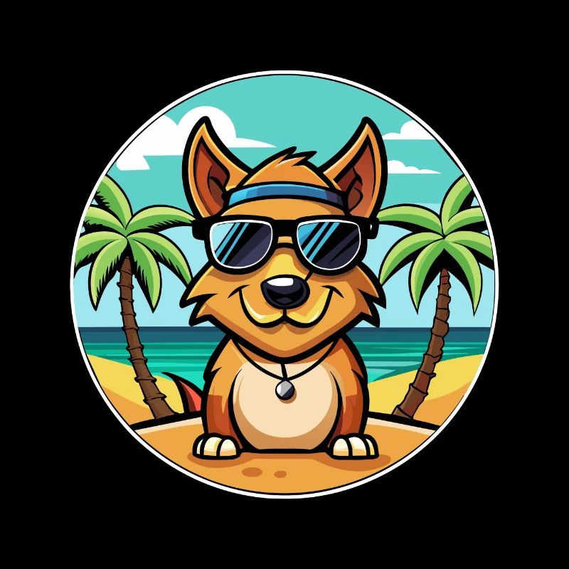 Kromfohrlander Chien Race Dessin Animé Lunettes De Soleil Plage