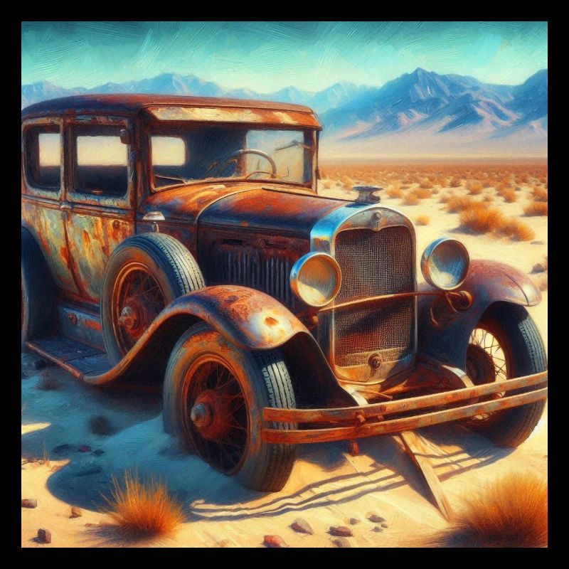 Épave de voiture ancienne dans le désert