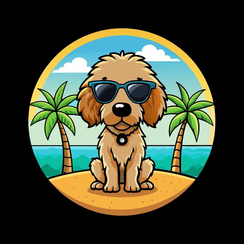 Espagnol Chien D’eau Race Dessin Animé Lunettes De Soleil Plage