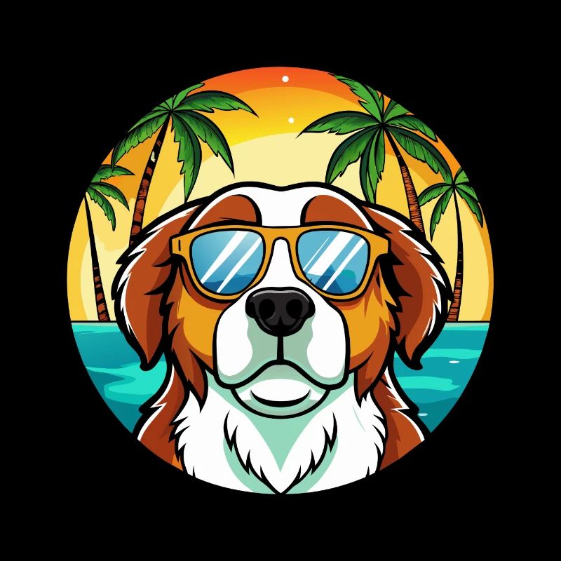 Bernhardiner Hunderasse Cartoon Sonnenbrille Strand