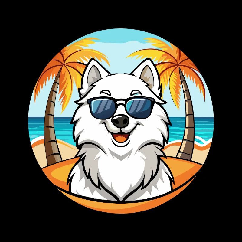 Samoyède Chien Race Dessin Animé Lunettes De Soleil Plage