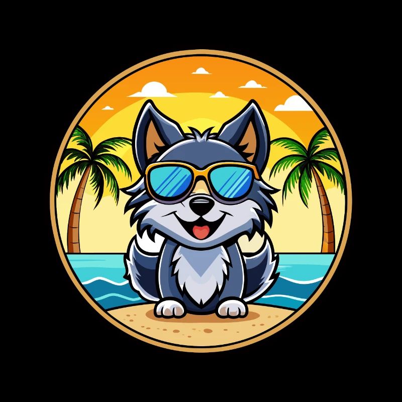 Schipperke Hunderasse Cartoon Sonnenbrille Strand