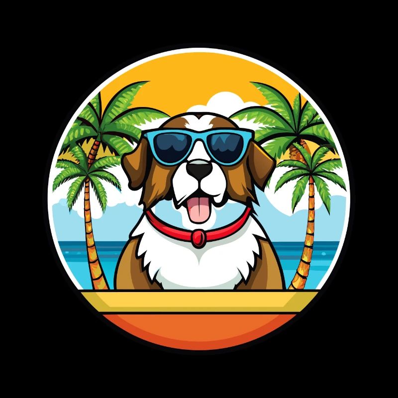 Bernhardiner Hunderasse Cartoon Sonnenbrille Strand