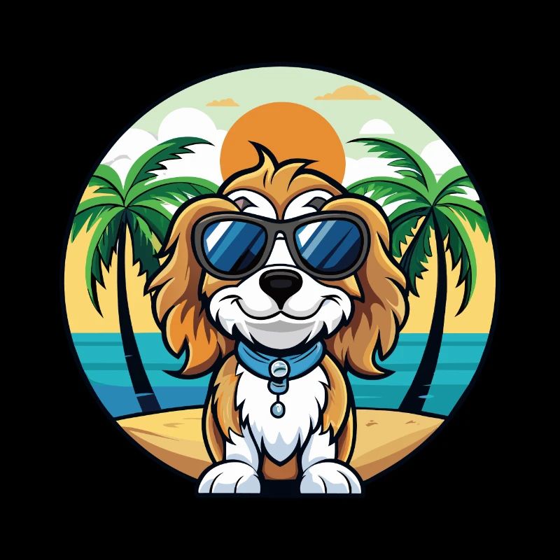 Cavalier Chien Race Dessin Animé Lunettes de Soleil Plage