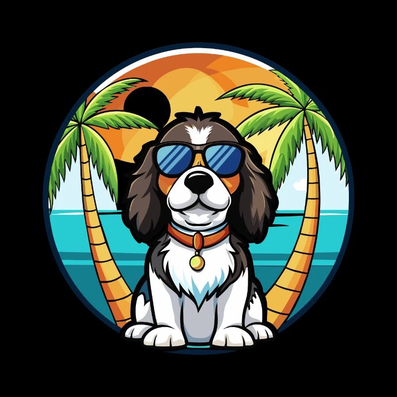 English Springer Spaniel Hunderasse Cartoon Beach
