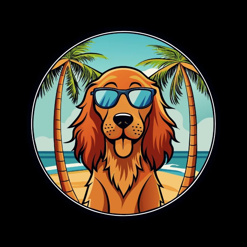 Irish Setter Dog Breed Cartoon Sunglasses Beach