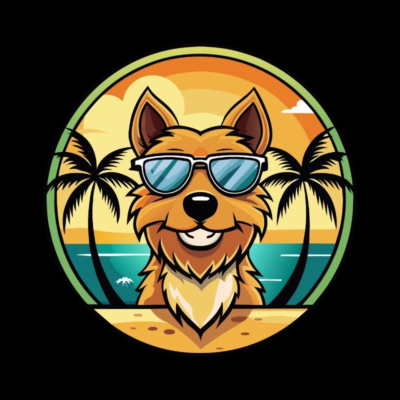 Jagdterrier Hunderasse Cartoon Sonnenbrille Strand