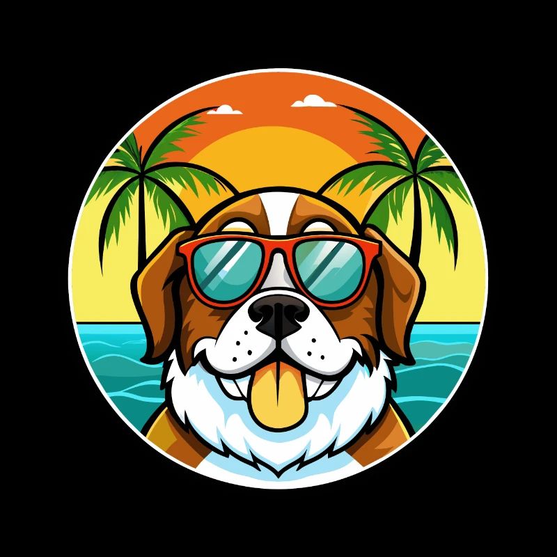 Bernhardiner Hunderasse Cartoon Sonnenbrille Strand